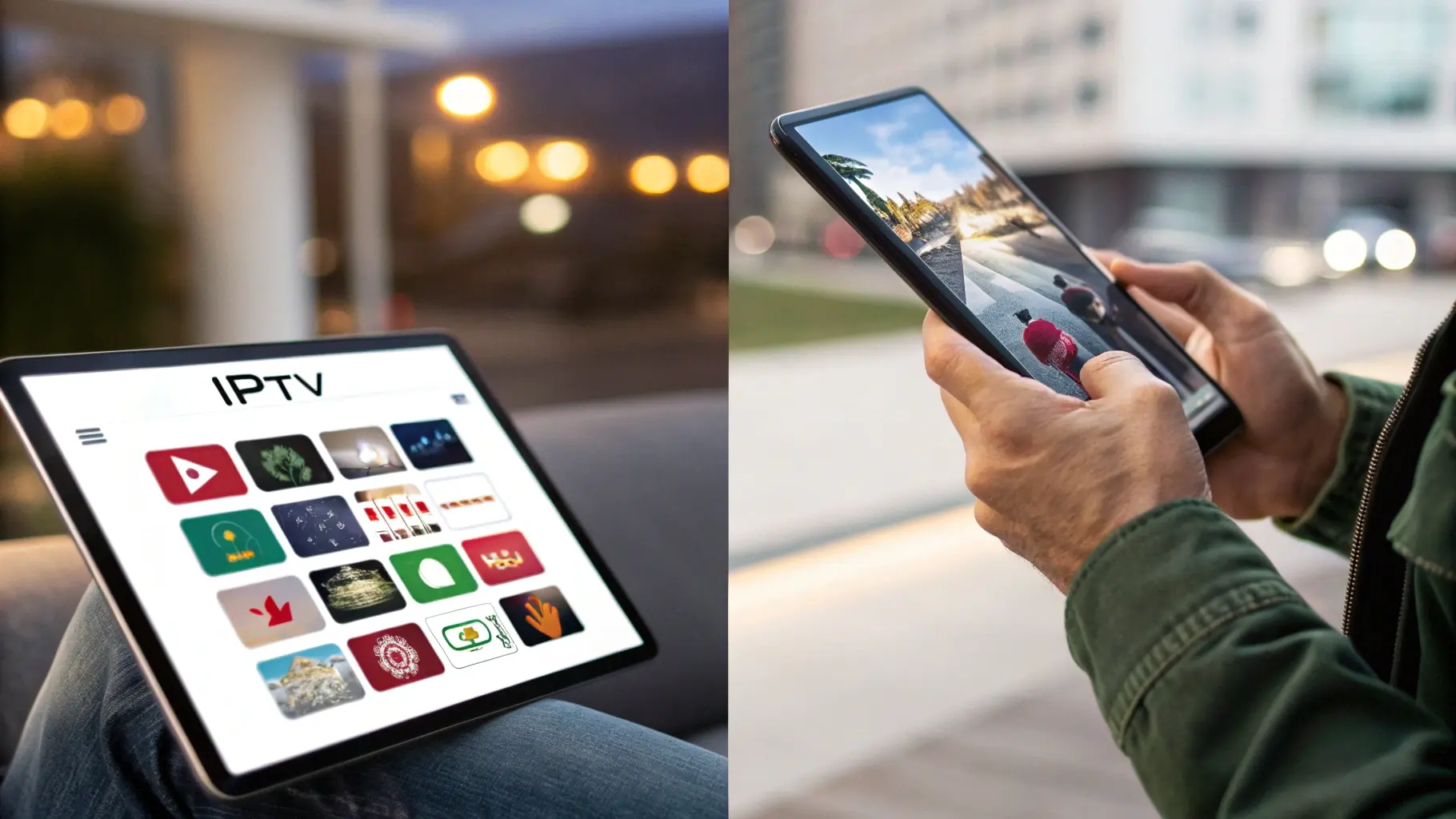 IPTV app open on a tablet and a smartphone