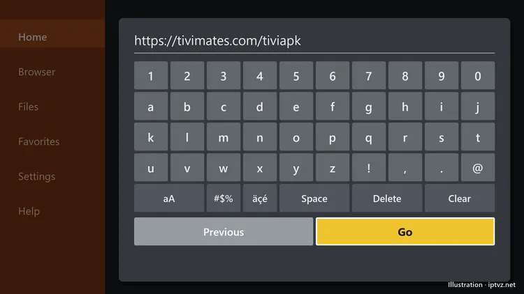 Entering the TiviMate APK URL in Downloader