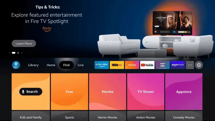 Find Option on Firestick Home Screen