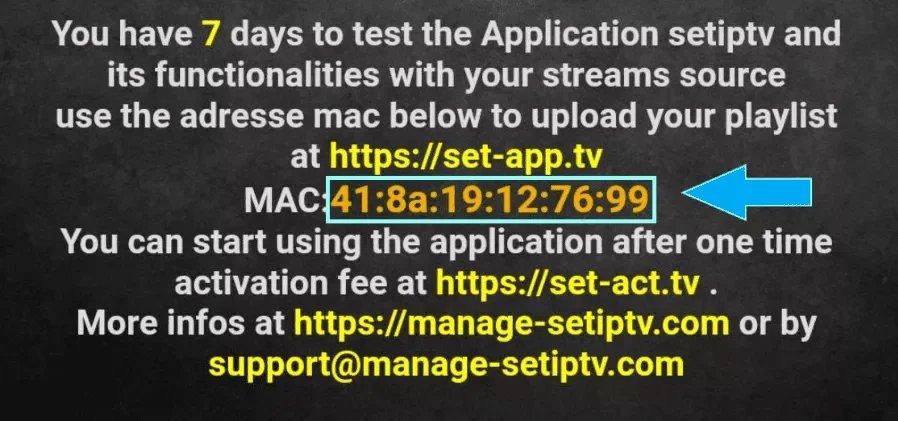 Example MAC Address display in a Smart TV App